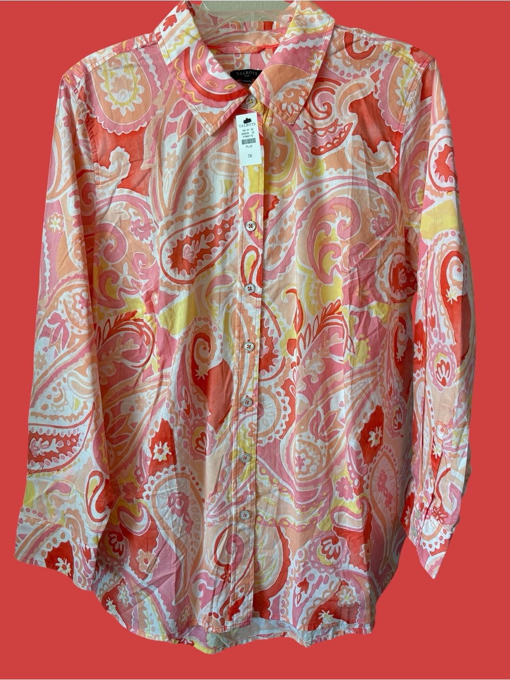Talbots Coral, Pink & Yellow Paisley Button-Down Shirt